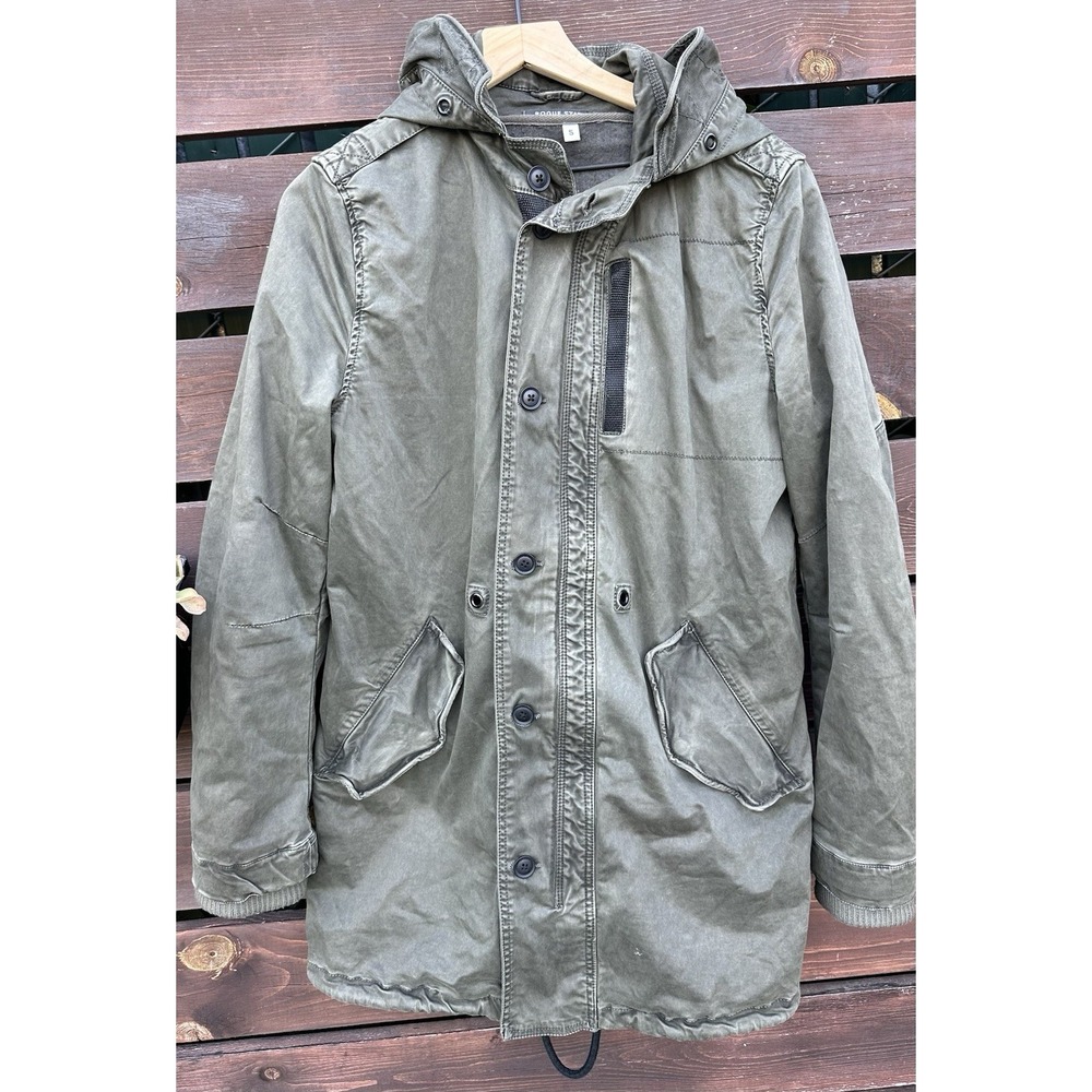 Vtg Men's Rogue State Military Green‎ Long Utility Coat W/lining Size Small